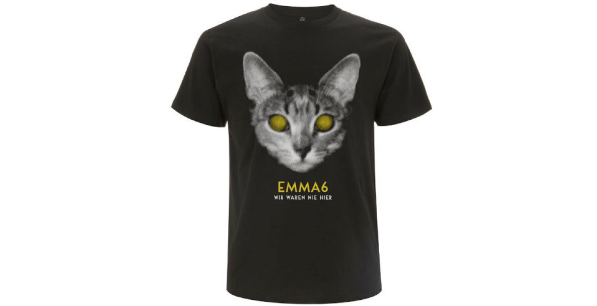  Herrenshirt „Katze“, Hochwertiges schwarzes Shirt mit einseitigem Siebdruck. Bio-Baumwolle und fair gehandelt. 