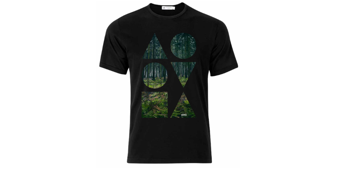  Damenshirt „Waldmotiv“, Hochwertiges schwarzes Shirt mit einseitigem Siebdruck 